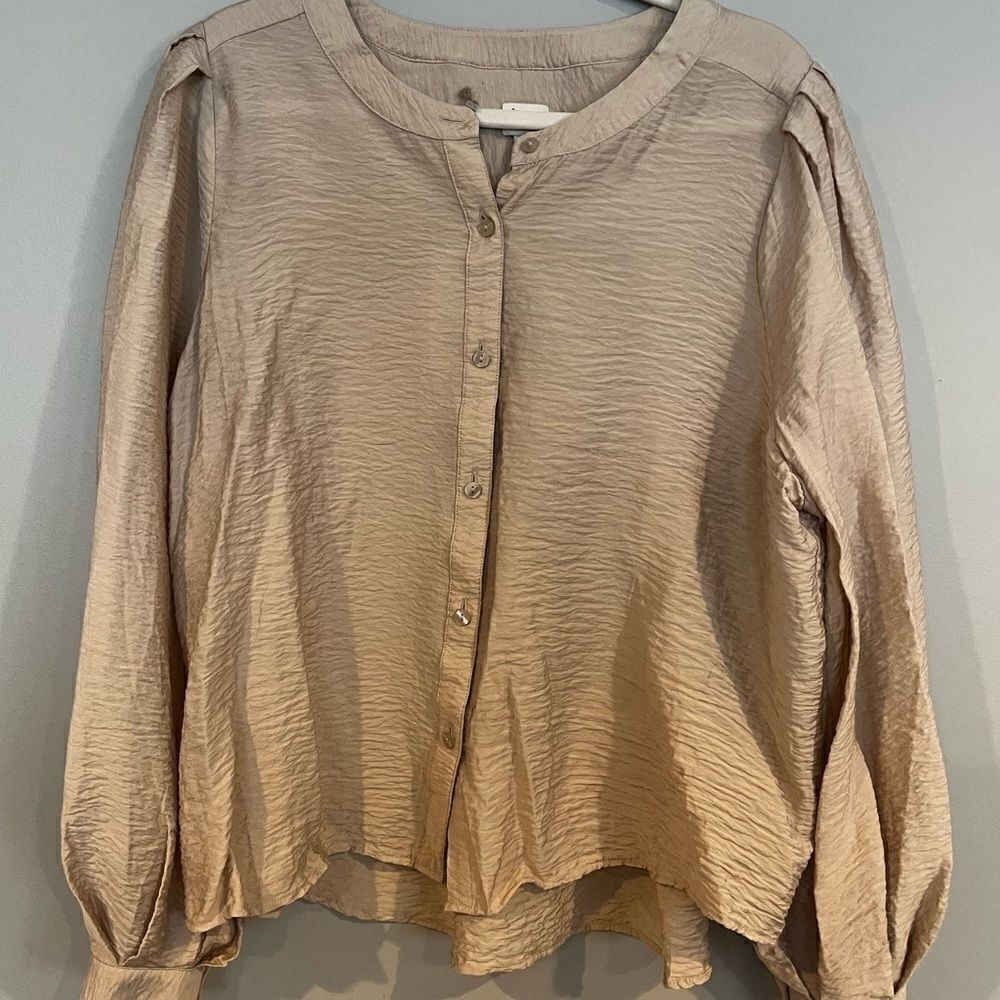 A New Day Light Brown Balloon Long Sleeve Button Down Femme Blouse Size XXL NEW